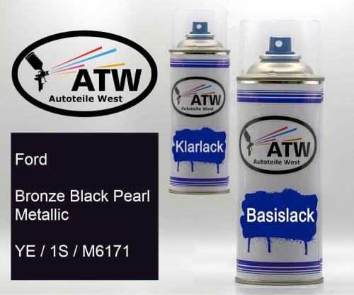 Ford, Bronze Black Pearl Metallic, YE / 1S / M6171: 400ml Sprühdose + 400ml Klarlack - Set, von ATW Autoteile West.